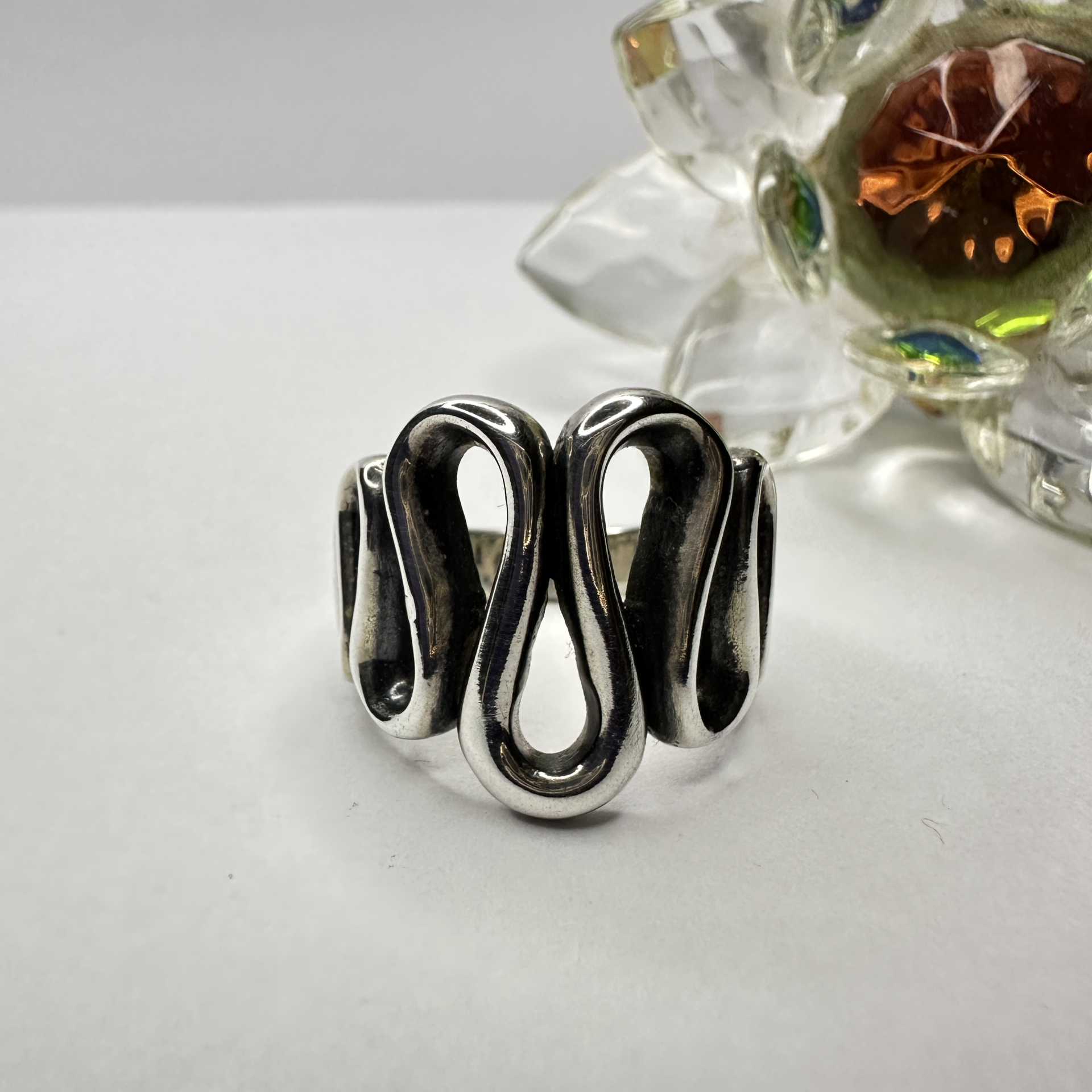 Anillo Inflado Plata Curvas
